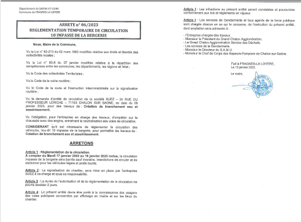IMP BARREE DU 17.01 AU 19.01 RACC EAU ET ASSAINISSEMENT
